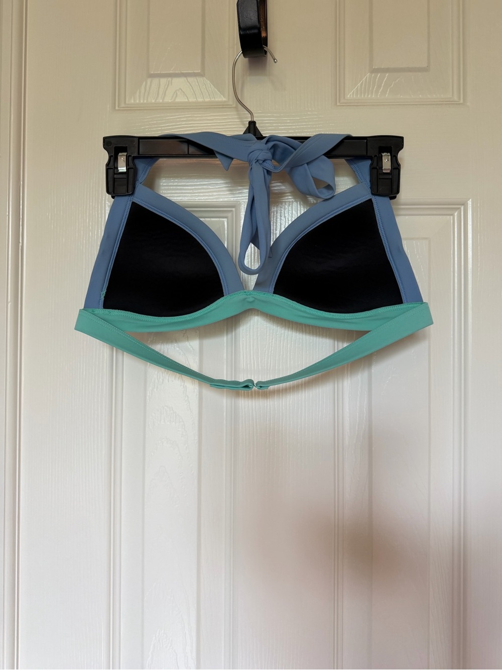 PINK Victoria's Secret Black Halter Bikini Top with Light Blue and Mint Trim - Picture 3 of 3